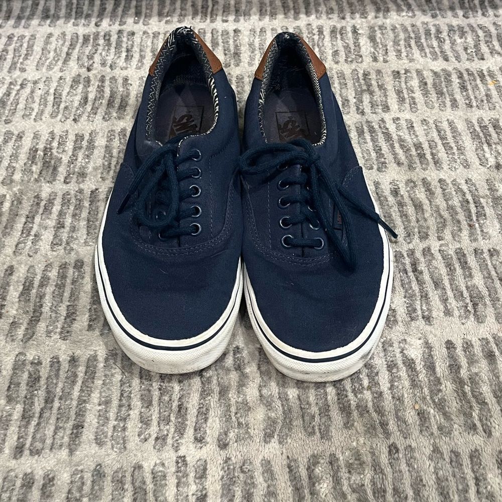Vans Off the Wall Sneakers Lace Up Skater Navy Blue Brown Leather Size 8.5